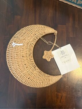 Natural Woven Crescent Moon Wall Accent in Tan